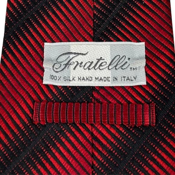 Fratelli Men's Red Black Italy Striped Silk Tie - Picture 5 of 5